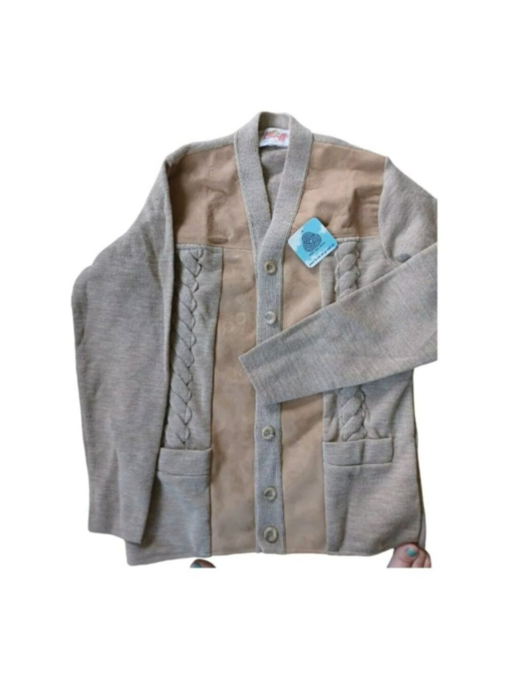 Vintage A Caldwell Wool Suede Sweater Tan Cardigan Mens Sz Large Banff NWT